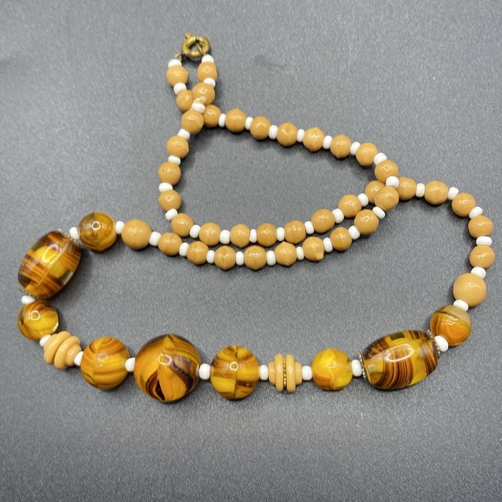 Glass Beads Vintage Necklace Browns Beige Cream